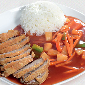 33. Süß- Sauer-Soße <!-- Hauptspeisen - mit Ananas, Möhren, Paprika und Vegetarisch, Tofu, knusprigem Hähnchenfilet, knuspriger Ente -->